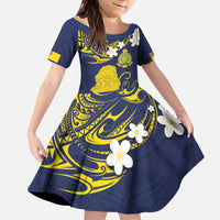 Niue Independence Day Kid Short Sleeve Dress Hiapo Pattern Fiti Pua and Uga