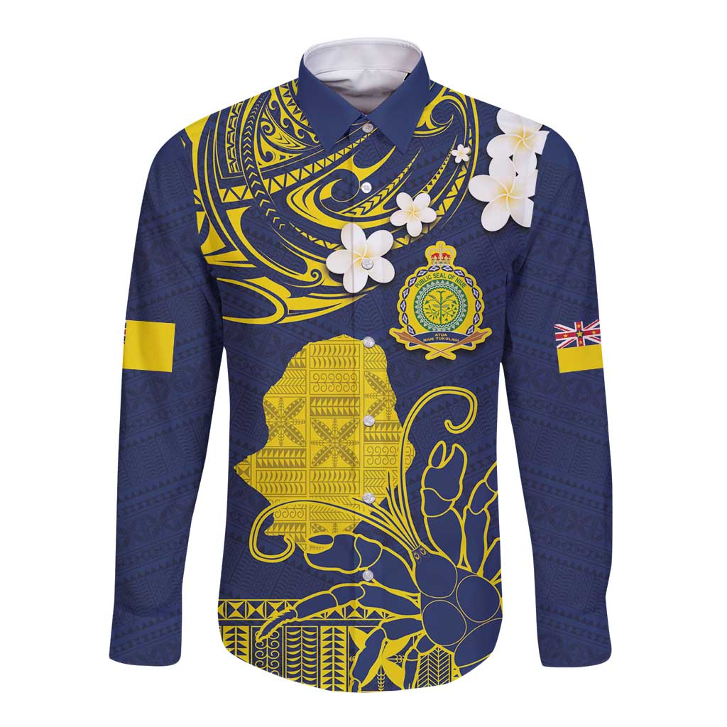 Niue Independence Day Long Sleeve Button Shirt Hiapo Pattern Fiti Pua and Uga LT03 Unisex Yellow - Polynesian Pride