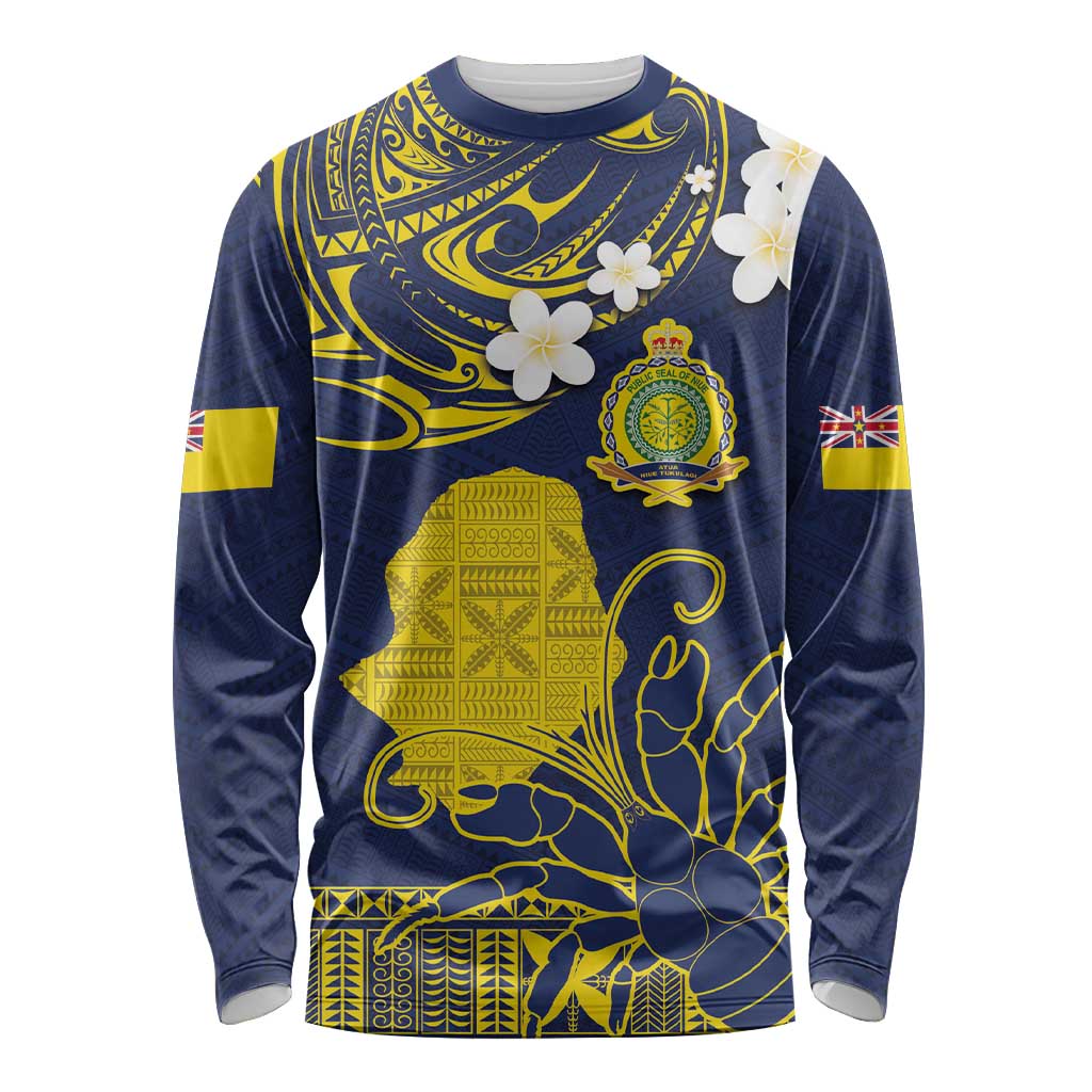 Niue Independence Day Long Sleeve Shirt Hiapo Pattern Fiti Pua and Uga LT03 Unisex Yellow - Polynesian Pride