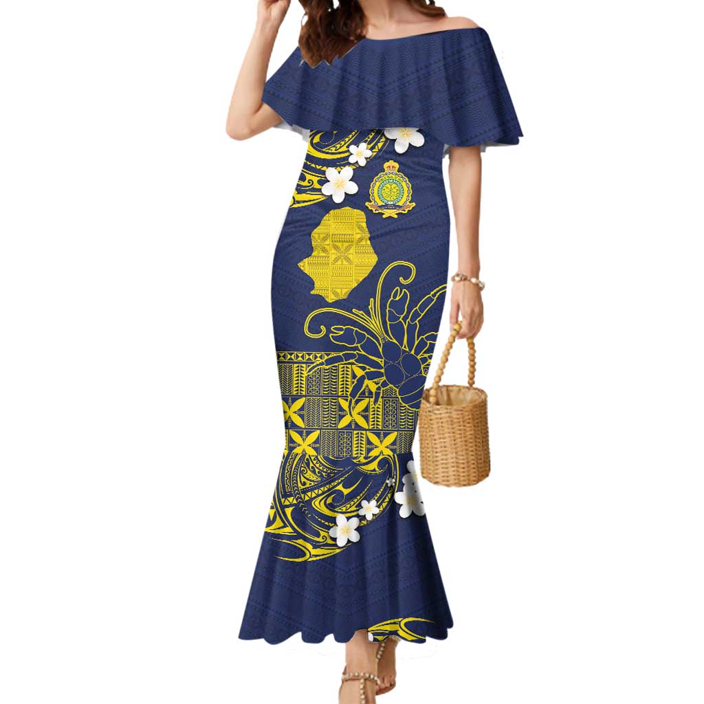 Niue Independence Day Mermaid Dress Hiapo Pattern Fiti Pua and Uga LT03 Women Yellow - Polynesian Pride