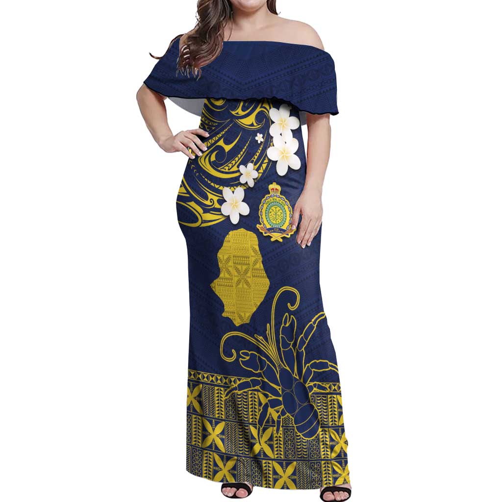 Niue Independence Day Off Shoulder Maxi Dress Hiapo Pattern Fiti Pua and Uga LT03 Women Yellow - Polynesian Pride
