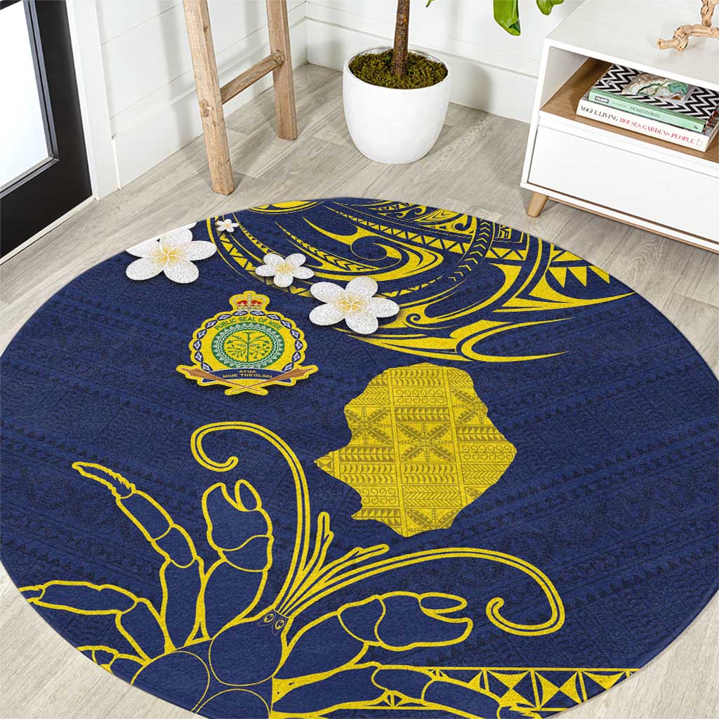 Niue Independence Day Round Carpet Hiapo Pattern Fiti Pua and Uga LT03 Yellow - Polynesian Pride