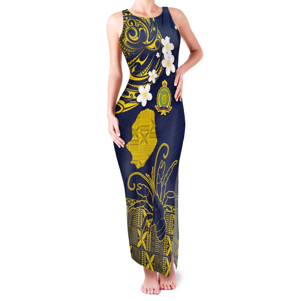 Niue Independence Day Tank Maxi Dress Hiapo Pattern Fiti Pua and Uga LT03 Women Yellow - Polynesian Pride