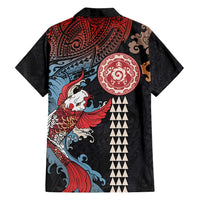 Hawaii and Japanese Together Family Matching Off Shoulder Short Dress and Hawaiian Shirt Koi Fish and Kakau Pattern