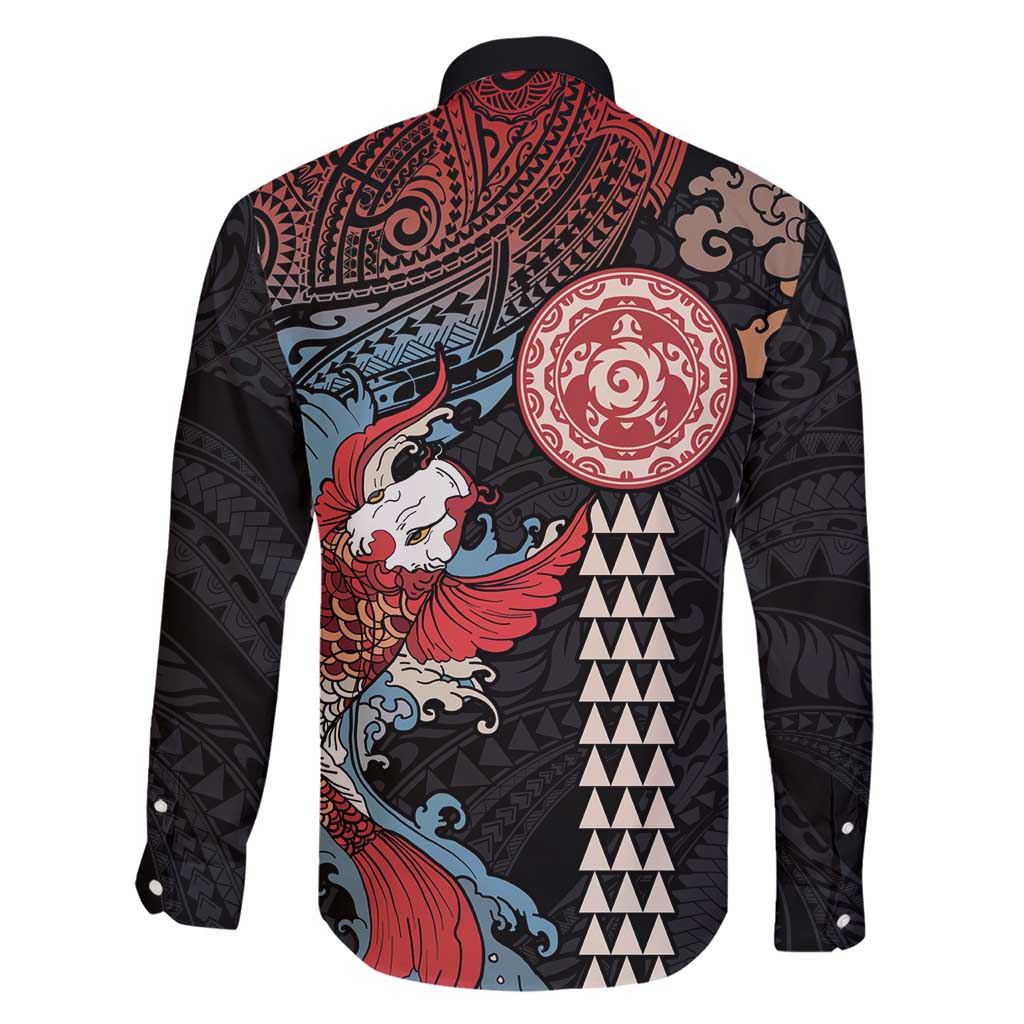 Hawaii and Japanese Together Family Matching Short Sleeve Bodycon Dress and Hawaiian Shirt Koi Fish and Kakau Pattern