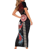 Hawaii and Japanese Together Family Matching Short Sleeve Bodycon Dress and Hawaiian Shirt Koi Fish and Kakau Pattern