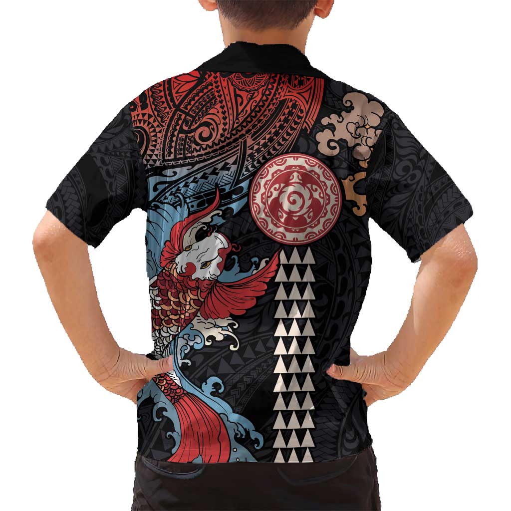Hawaii and Japanese Together Family Matching Tank Maxi Dress and Hawaiian Shirt Koi Fish and Kakau Pattern LT03 - Polynesian Pride