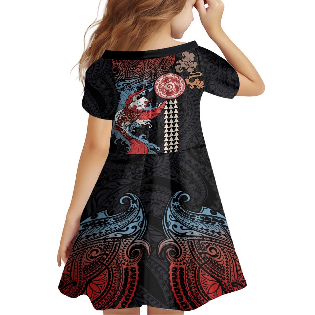 Hawaii and Japanese Together Family Matching Tank Maxi Dress and Hawaiian Shirt Koi Fish and Kakau Pattern LT03 - Polynesian Pride