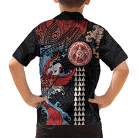 Hawaii and Japanese Together Kid Hawaiian Shirt Koi Fish and Kakau Pattern