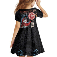 Hawaii and Japanese Together Kid Short Sleeve Dress Koi Fish and Kakau Pattern