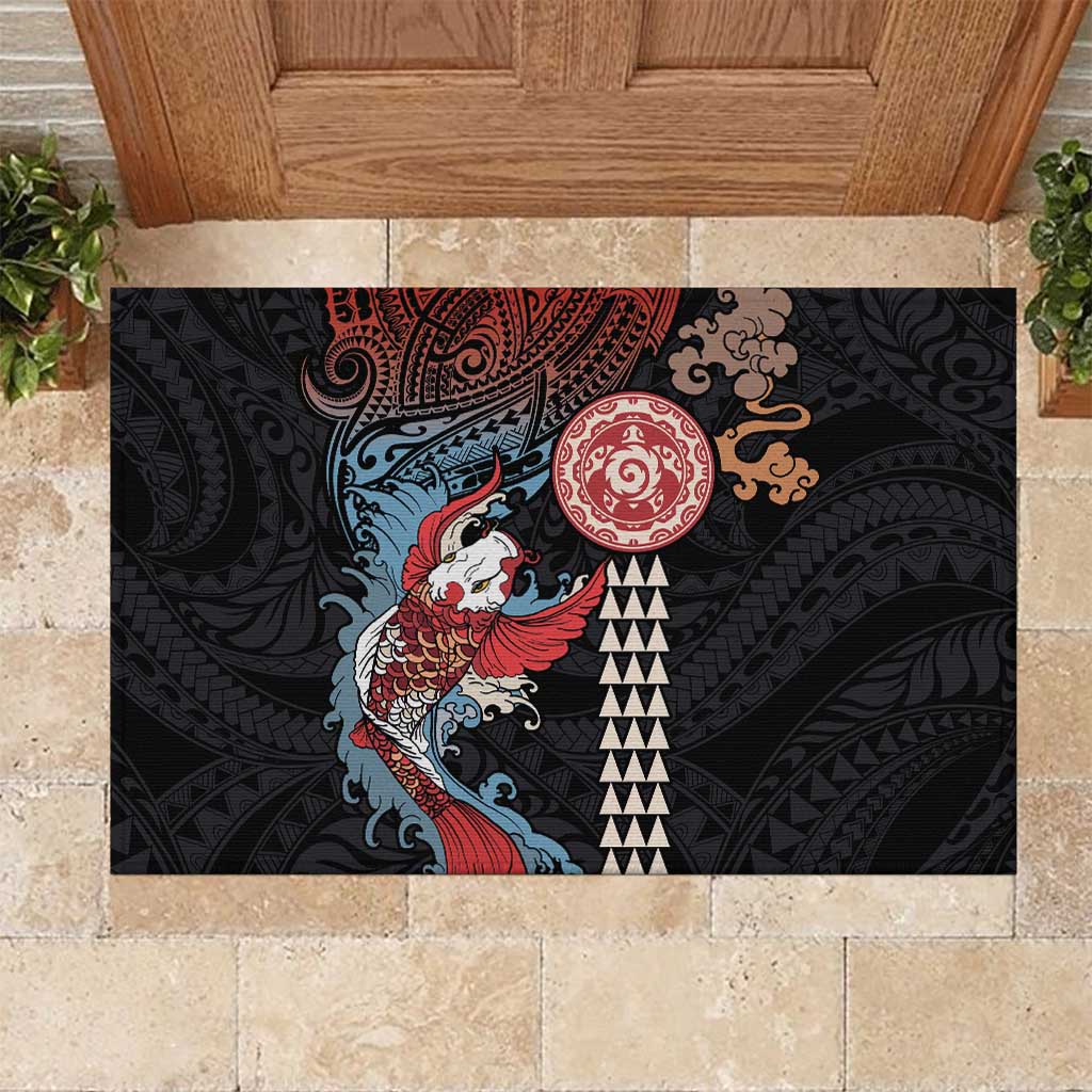 Hawaii and Japanese Together Rubber Doormat Koi Fish and Kakau Pattern