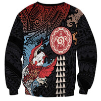 Hawaii and Japanese Together Sweatshirt Koi Fish and Kakau Pattern