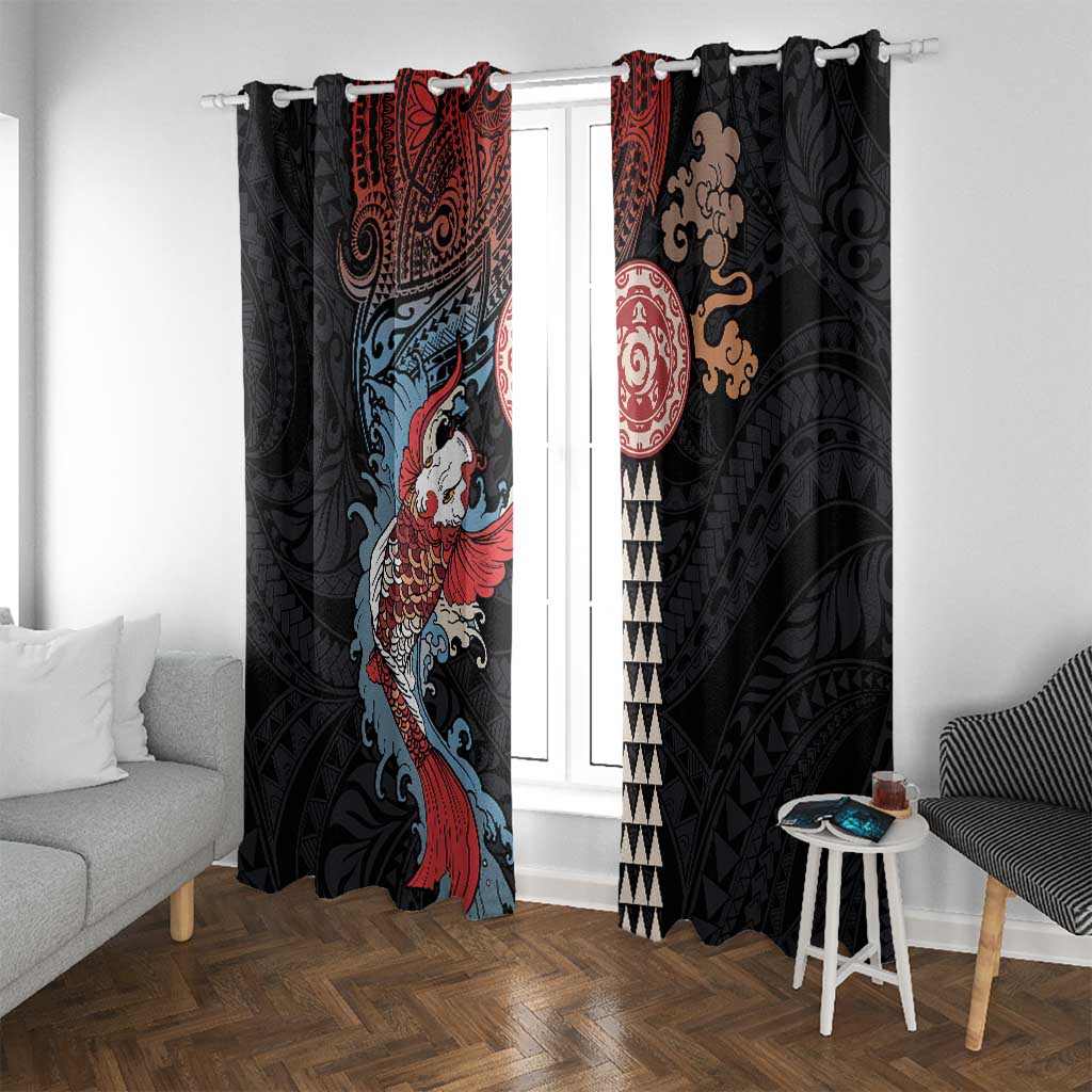 Hawaii and Japanese Together Window Curtain Koi Fish and Kakau Pattern