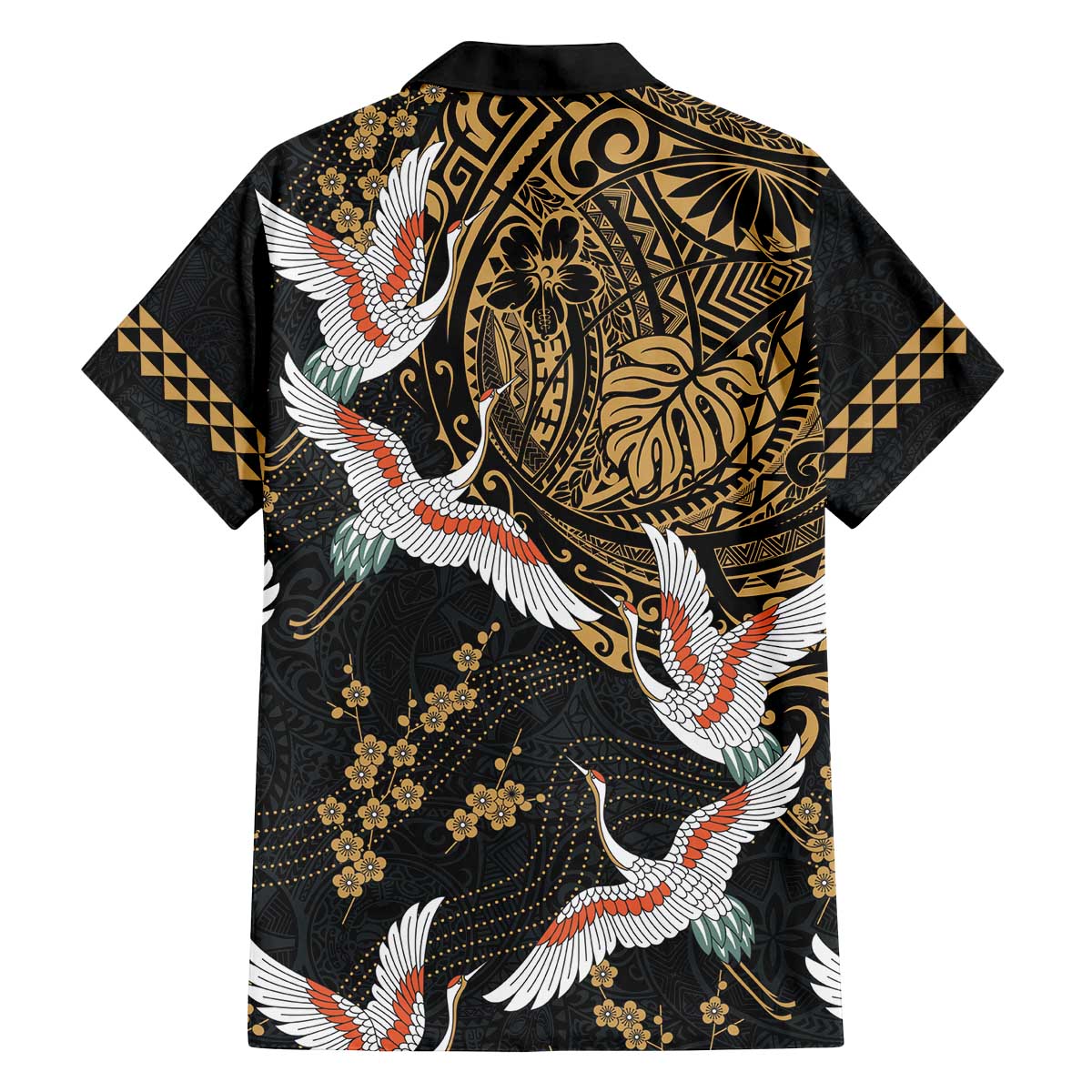 Hawaii and Japanese Together Family Matching Puletasi and Hawaiian Shirt Cranes Birds with Kakau Pattern