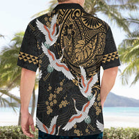 Hawaii and Japanese Together Hawaiian Shirt Cranes Birds with Kakau Pattern