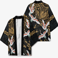 Hawaii and Japanese Together Kimono Cranes Birds with Kakau Pattern - Polynesian Pride