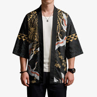 Hawaii and Japanese Together Kimono Cranes Birds with Kakau Pattern - Polynesian Pride