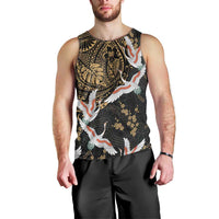 Hawaii and Japanese Together Men Tank Top Cranes Birds with Kakau Pattern
