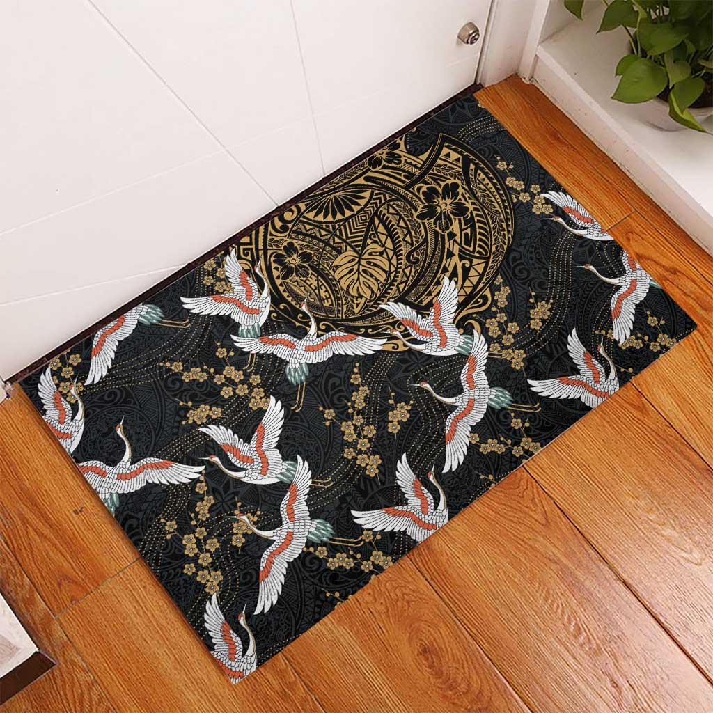 Hawaii and Japanese Together Rubber Doormat Cranes Birds with Kakau Pattern LT03 - Polynesian Pride