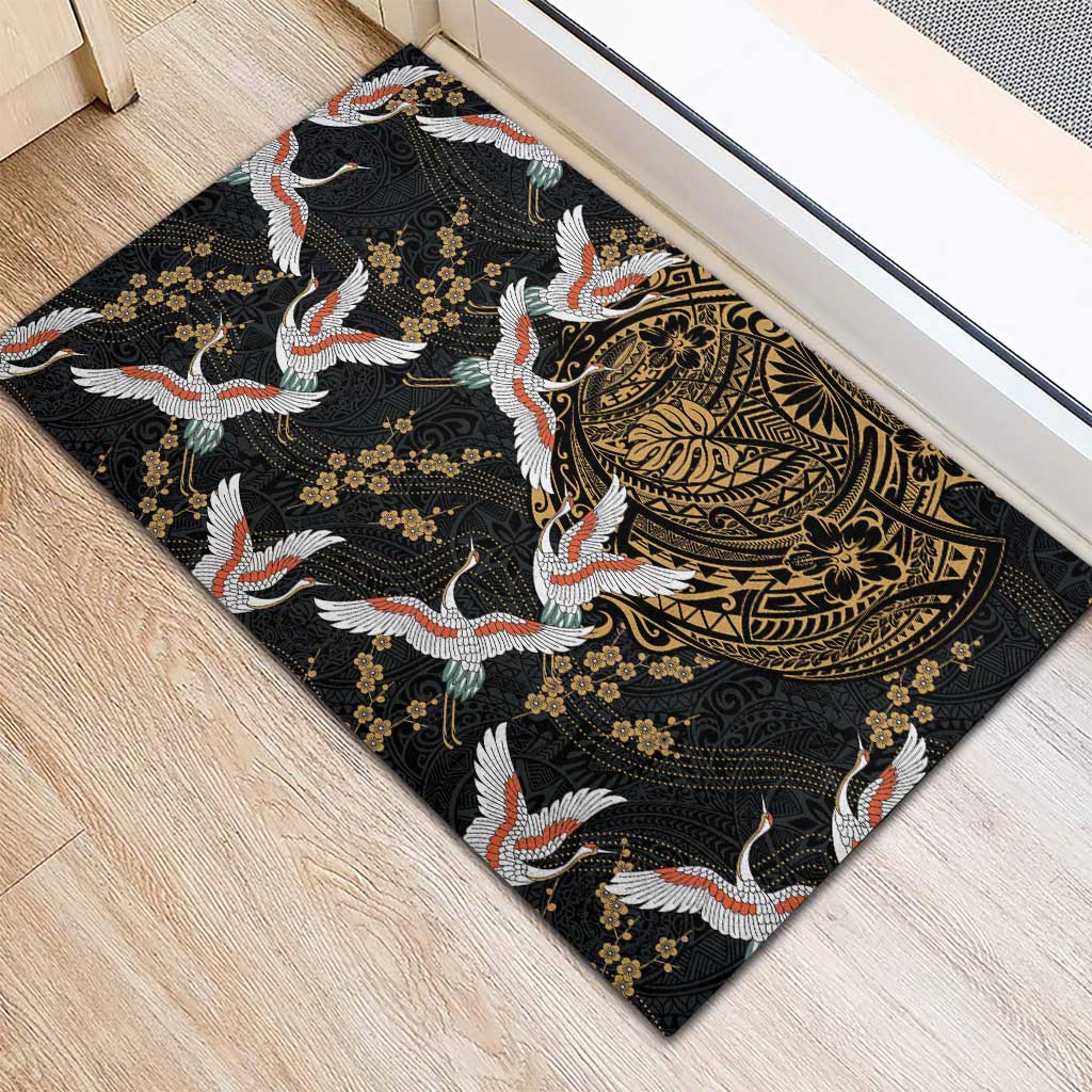 Hawaii and Japanese Together Rubber Doormat Cranes Birds with Kakau Pattern LT03 - Polynesian Pride