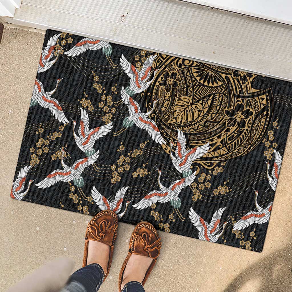Hawaii and Japanese Together Rubber Doormat Cranes Birds with Kakau Pattern LT03 - Polynesian Pride