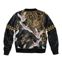 Hawaii and Japanese Together Sleeve Zip Bomber Jacket Cranes Birds with Kakau Pattern LT03 - Polynesian Pride