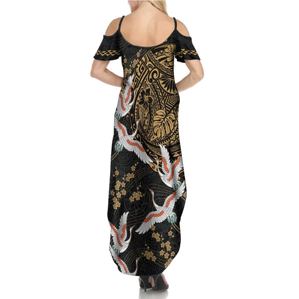Maui Island Summer Maxi Dress Kakau Tribal Mixed Polynesian Pattern Green LT9 main image 1