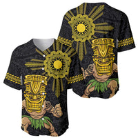 Hawaii and Philippines Together Baseball Jersey Warrior Tiki Mask and Filipino Sun Polynesian Style