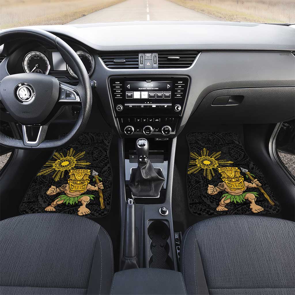 Hawaii and Philippines Together Car Mats Warrior Tiki Mask and Filipino Sun Polynesian Style