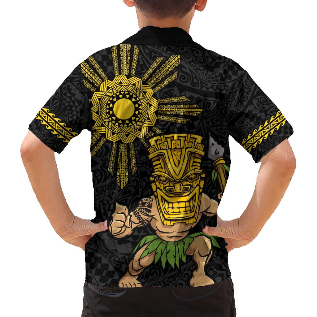 Hawaii and Philippines Together Family Matching Long Sleeve Bodycon Dress and Hawaiian Shirt Warrior Tiki Mask and Filipino Sun Polynesian Style LT03 - Polynesian Pride