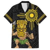 Hawaii and Philippines Together Family Matching Long Sleeve Bodycon Dress and Hawaiian Shirt Warrior Tiki Mask and Filipino Sun Polynesian Style LT03 Dad's Shirt - Short Sleeve Black - Polynesian Pride