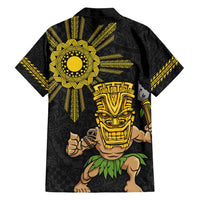 Hawaii and Philippines Together Family Matching Long Sleeve Bodycon Dress and Hawaiian Shirt Warrior Tiki Mask and Filipino Sun Polynesian Style LT03 - Polynesian Pride