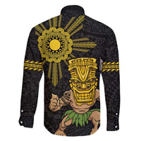 Hawaii and Philippines Together Family Matching Long Sleeve Bodycon Dress and Hawaiian Shirt Warrior Tiki Mask and Filipino Sun Polynesian Style LT03 - Polynesian Pride