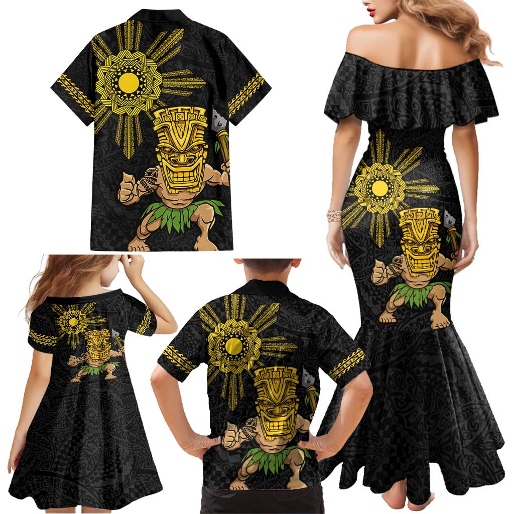 Hawaii and Philippines Together Family Matching Mermaid Dress and Hawaiian Shirt Warrior Tiki Mask and Filipino Sun Polynesian Style