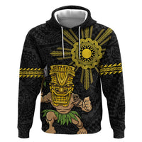 Hawaii and Philippines Together Hoodie Warrior Tiki Mask and Filipino Sun Polynesian Style LT03 Pullover Hoodie Black - Polynesian Pride