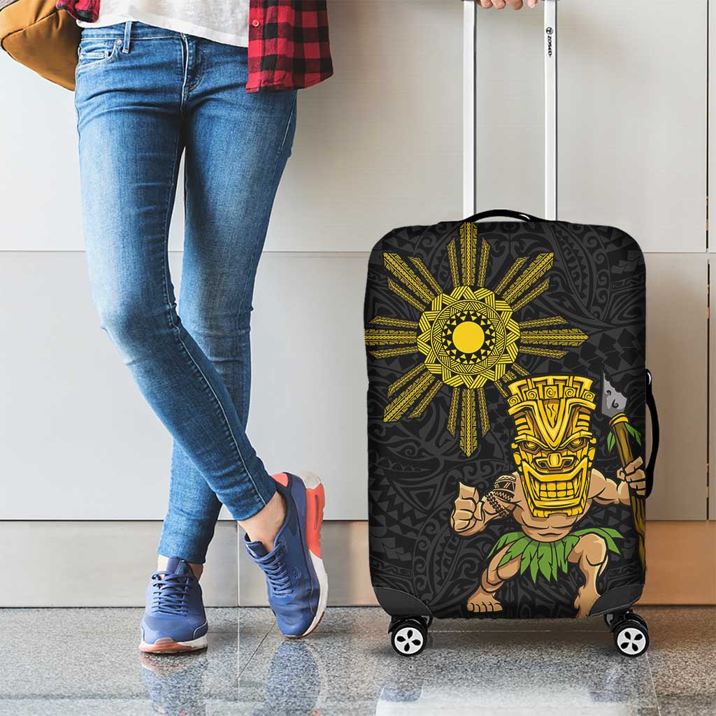 Hawaii and Philippines Together Luggage Cover Warrior Tiki Mask and Filipino Sun Polynesian Style