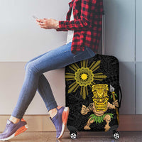 Hawaii and Philippines Together Luggage Cover Warrior Tiki Mask and Filipino Sun Polynesian Style