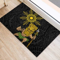Hawaii and Philippines Together Rubber Doormat Warrior Tiki Mask and Filipino Sun Polynesian Style