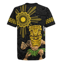 Hawaii and Philippines Together Rugby Jersey Warrior Tiki Mask and Filipino Sun Polynesian Style