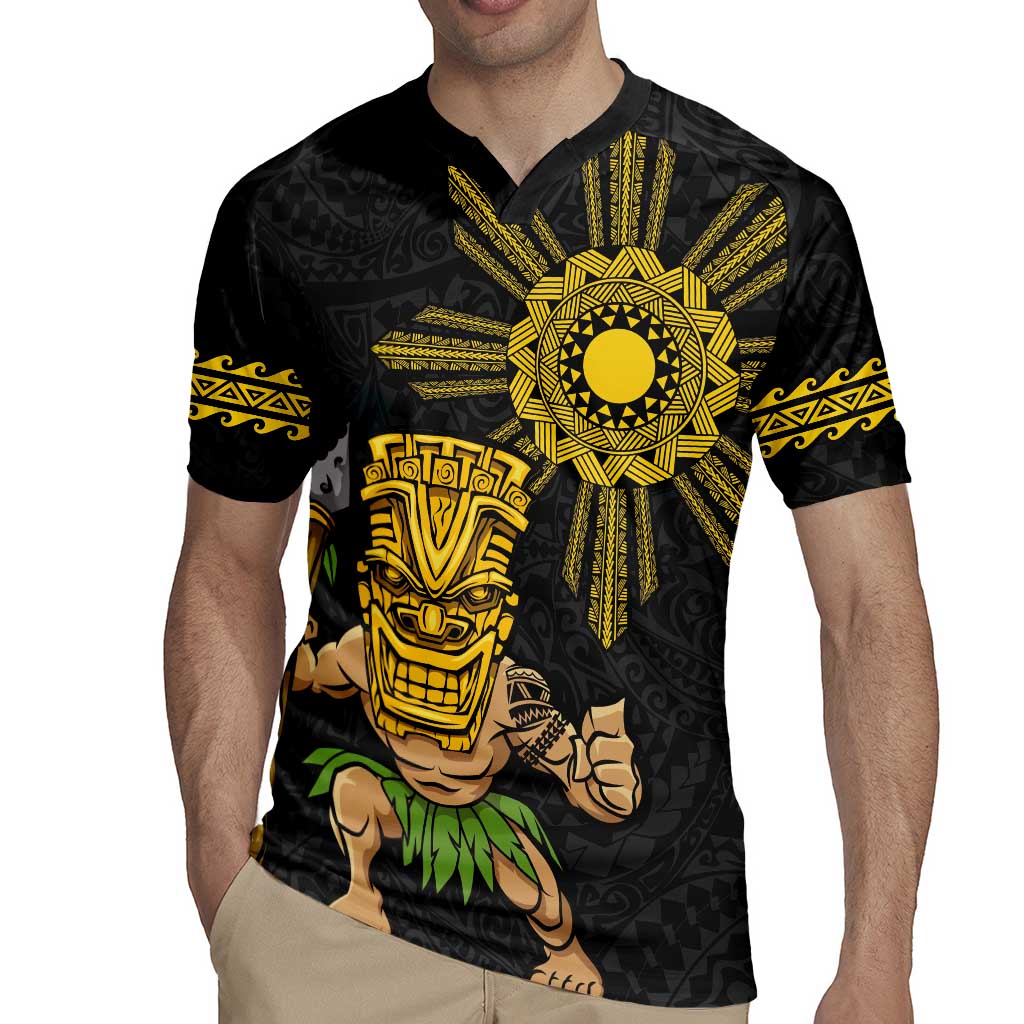 Hawaii and Philippines Together Rugby Jersey Warrior Tiki Mask and Filipino Sun Polynesian Style
