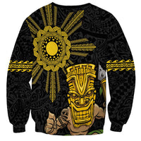 Hawaii and Philippines Together Sweatshirt Warrior Tiki Mask and Filipino Sun Polynesian Style