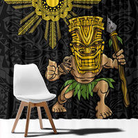 Hawaii and Philippines Together Window Curtain Warrior Tiki Mask and Filipino Sun Polynesian Style