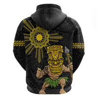 Hawaii and Philippines Together Zip Hoodie Warrior Tiki Mask and Filipino Sun Polynesian Style