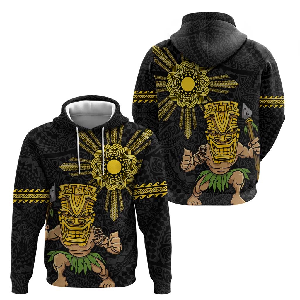 Hawaii and Philippines Together Zip Hoodie Warrior Tiki Mask and Filipino Sun Polynesian Style