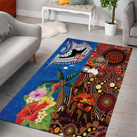 Fiji and Australia Together Area Rug Fijian Tapa Plants with Kangaroo and Aboriginal - Polynesian Pride