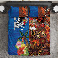 Fiji and Australia Together Bedding Set Fijian Tapa Plants with Kangaroo and Aboriginal - Polynesian Pride