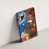 Fiji and Australia Together Canvas Wall Art Fijian Tapa Plants with Kangaroo and Aboriginal - Polynesian Pride