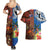Fiji and Australia Together Couples Matching Summer Maxi Dress and Hawaiian Shirt Fijian Tapa Plants with Kangaroo and Aboriginal - Polynesian Pride