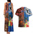 Fiji and Australia Together Couples Matching Tank Maxi Dress and Hawaiian Shirt Fijian Tapa Plants with Kangaroo and Aboriginal - Polynesian Pride
