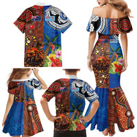 Fiji and Australia Together Family Matching Mermaid Dress and Hawaiian Shirt Fijian Tapa Plants with Kangaroo and Aboriginal - Polynesian Pride
